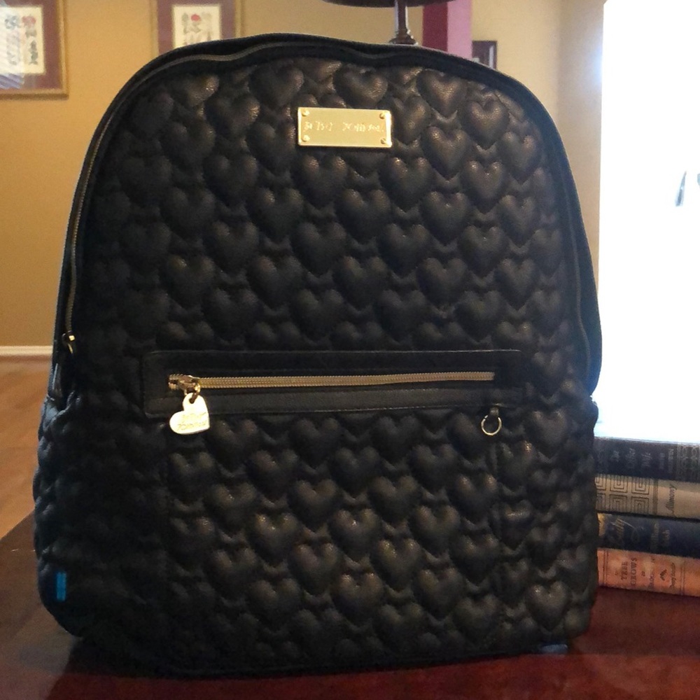 Betsey Johnson Black Backpack w Hearts